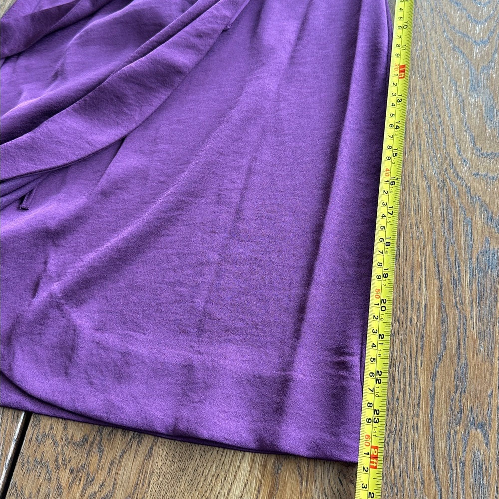MANGO Wrapped Satin Buckled Dress Dark Purple Whimsical Statement Flare Sleeves - Picture 14 of 14